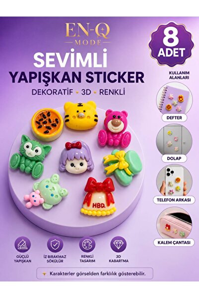 ENQ Sevimli Yapışkan Sticker 3D – Dekoratif Kabartmalı Sticker Seti | Defter,...