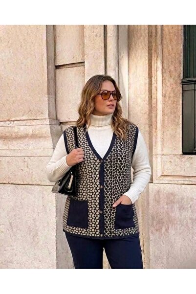 onno style women Steel Knit Classic Leopard Pattern Knitted Vest
