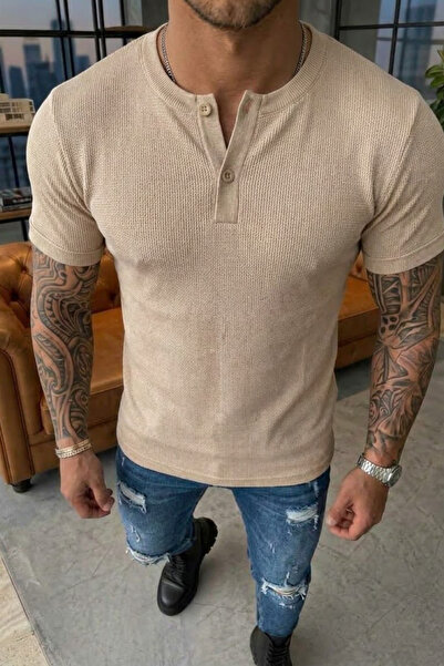 bozdemirtshirt Erkek Yazlık Triko Yarım Part Yaka Düğmeli T-shırt