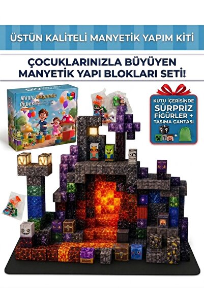 AYAZ JOYBOY Minecraft Temalı Manyetik Blok Oyuncak Seti 100 Parça + 3 Sürpriz...