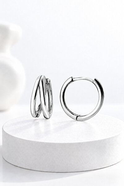 jelux silver Gümüş 925 Ayar 17 Mm Çift Halka Küpe