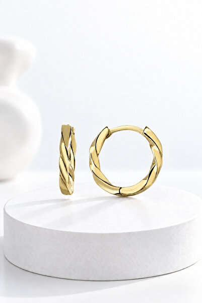 jelux silver Gümüş 925 Ayar 17 Mm Burgu Halka Model Gold Küpe