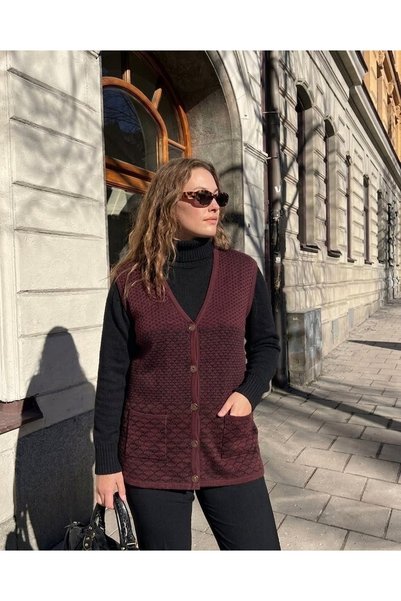 onno style women DESENLİ ÇELİK ÖRGÜ KLASİK TRİKO YELEK