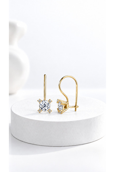 jelux silver Gümüş 925 Ayar 5 mm Yıldız Zirkon Taşlı Gold  Küpe