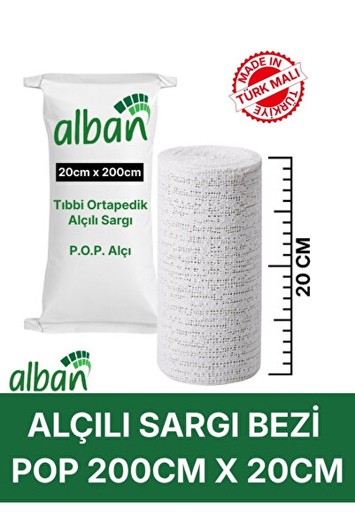 Alban Alçılı Sargı Bezi 20 cm x 2 m Ortopedik Medikal Alçı Bandaj POP (Plaste...