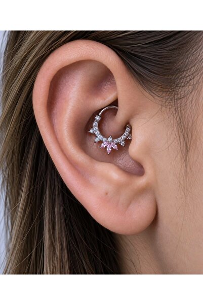 Arescollection 1 adet çelik PEMBE zirkon taşlı septum daith helix lobe uyumlu...