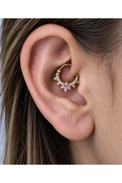 Arescollection 1 adet çelik PEMBE zirkon taşlı septum daith helix lobe uyumlu...