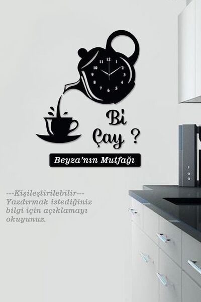 Ensa Design Dekoratif Ahşap Mutfak Saati Bi Çay 35cm-kişiye Özel Yazılabilir