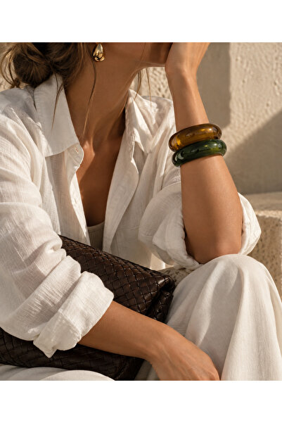 SOLÉORA COAST Premium Reçine Bileklik Seti – Yeşil & Kehribar Vintage Bangle ...