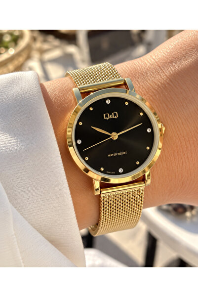 Q&Q Brand Steel Mesh Strap, Waterproof, Gold Color Women's Wristwatch+bracelet