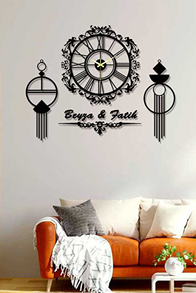 Ensa Design Kişiye Özel Dekoratif 4 Parça Ahşap Duvar Saati - Salon Duvar Saa...