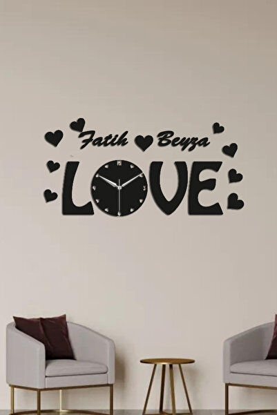 Ensa Design Love Yazılı isme özel Ahşap Duvar saati, Kişiye özel duvar saati,...