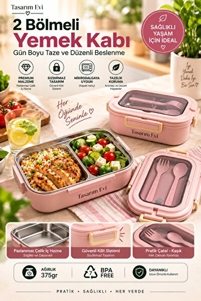 Tasarım Evi 2-Compartment Stainless Steel Lunch Box – Portable Meal Container...