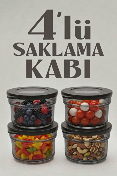 HOMENIVA 4 Adet Black Pearl Vakumlu Kapak Cam Saklama Kabı - Cam Kahvaltı Seti