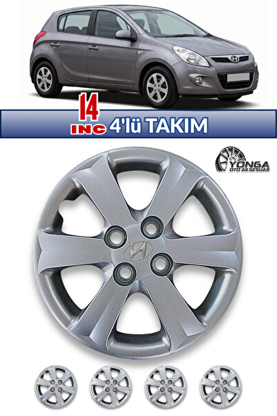 YONGA OTO AKSESUAR HYUNDAİ İ20 14 İnç Jant Kapağı 4'lü Set Gümüş + 4 Amblem