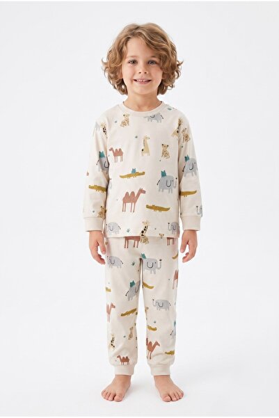 Safari Desenli %100 Pamuk Çocuk Pijama Takımı