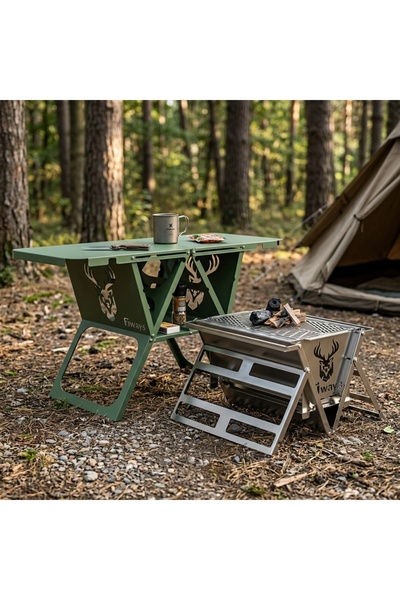Fiways® ATLAS + AXIS Çantalı Outdoor Kamp Seti - Katlanır Kamp Masası + 304 P...