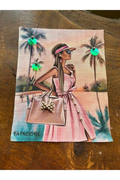 Gönülden Tasarım 23X19 cm Bead Embroidery Girl in Straw Dress Arma Sewing App...