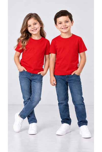 babito store Unisex Girls Boys Plain Badi Short Sleeve Crew Neck Red T-Shirt 2-10 Years