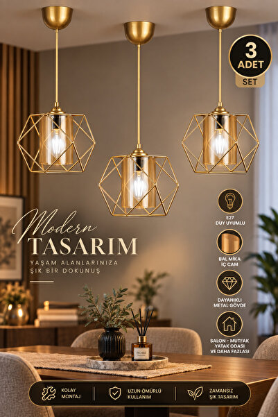 Trend Kitchen 3 Adet Trend Küp Eskitme Sarkıt Avize