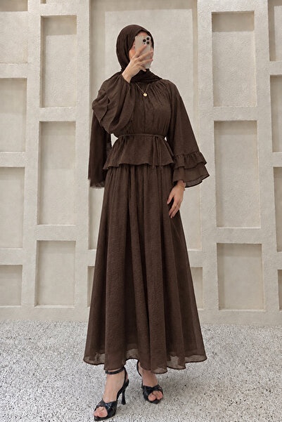 Moda Aydın Butik Women's Volan Sleeve Double Skirt Set M41675 - Brown