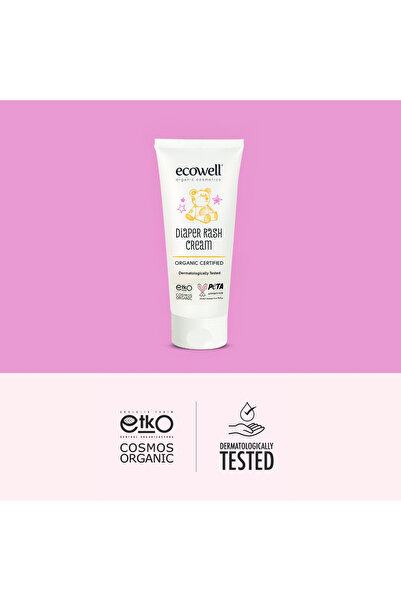 Ecowell Organik Pişik Kremi, Vegan Sertifikalı, Yenidoğan Çinko Krem, Nemlendirici, Tahriş Önleyici 110gr