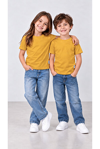 babito store Unisex Kız Erkek Çocuk Düz Badi Kısa Kolu Bisiklet Yaka 2-10 Yaş