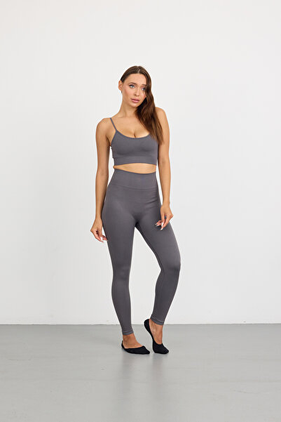 Saby Active Gray Smoked Push up Non-Marking Gathered Gathering Seamless Seaml...