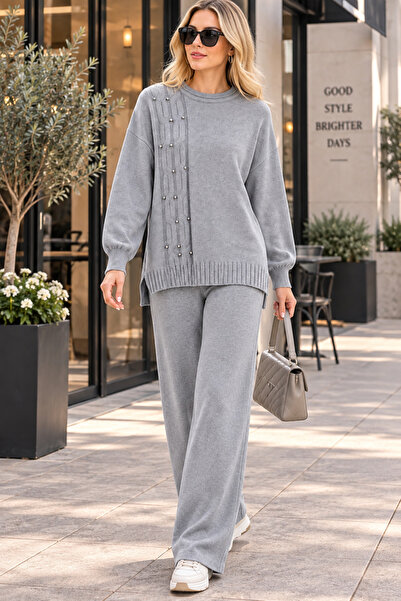 semela NEW SEASON SIDE CABLE-KNIT PEARL DETAIL KNIT SET