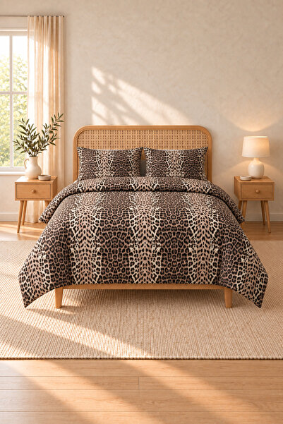 Boreas Home Leopar %100 Pamuk Lastikli Çarşaflı Çift Kişilik Nevresim Takımı ...