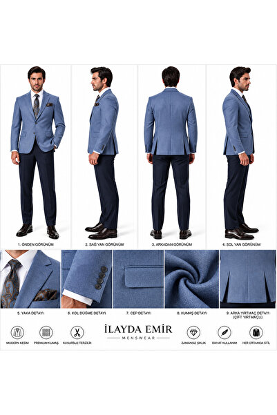 ilayda emir Slim Fit Men's Suit with Cashmere Jacket – Blue Jacket, Navy Blue...