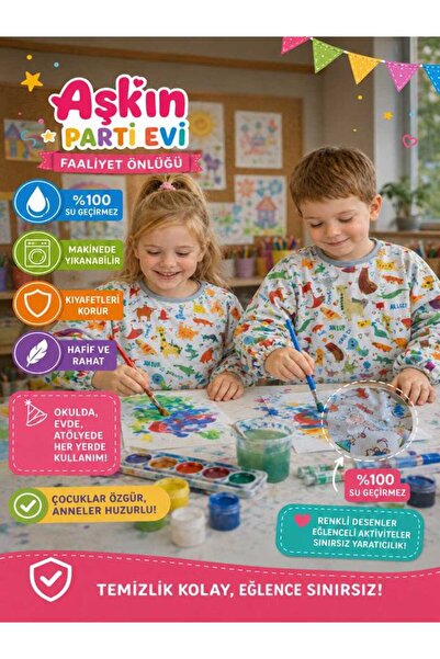 Aşkın Parti Evi 4-7 Years Old Zoo.Waterproof, Long Sleeve Kids Activity Paint...