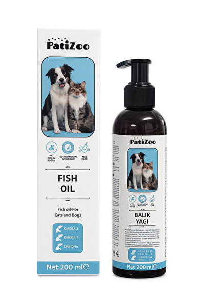 Fish Oil 200 ml | Kedi ve Köpekler İçin Omega 3 & Omega 6, EPA DHA Balık Yağı, Tüy ve Deri Sağlığı Destekleyici Pet Supplement
