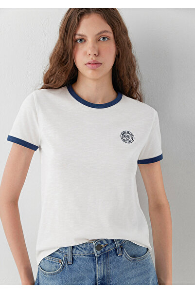 Mavi Logo Printed Ecru T-Shirt Regular Fit / Normal Cut 1614198-70057