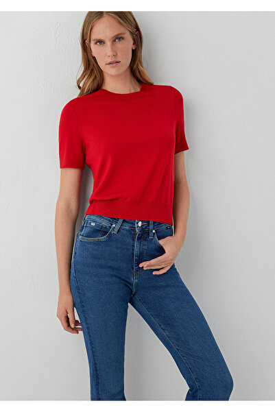 Mavi Kısa Kollu Kırmızı Triko Slim Fit / Dar Kesim 1711009-84182