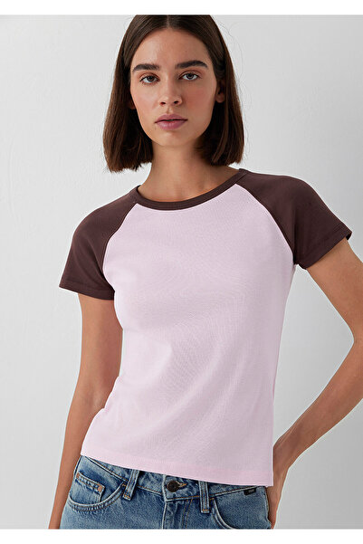 Mavi Pembe Tişört Fitted / Vücuda Oturan Kesim 1620260-86959