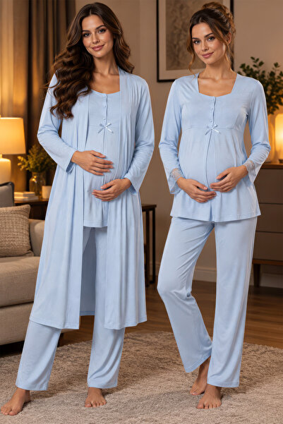 ByLohusa Rahat Kalıp Emzirme Özellikli Sabahlıklı Hamile Lohusa Pijama Takımı...