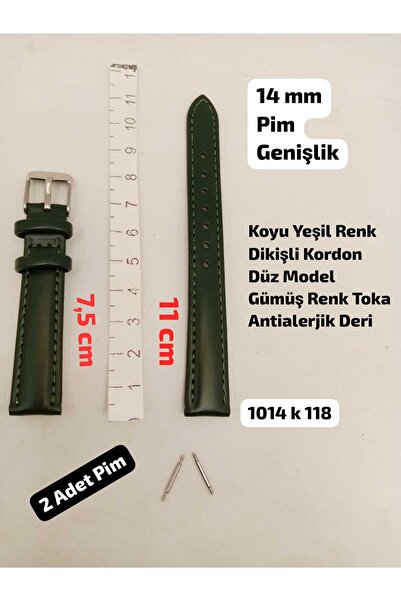 Brality 14 mm Uyumlu Kol Saati Kordonu , KOYU YEŞİL Renk Düz Dikişli Model , ...