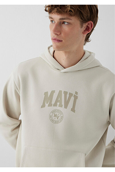 Mavi Logo Printed Hooded Beige Sweatshirt 0S10646-70144