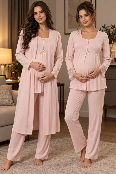 ByLohusa Rahat Kalıp Emzirme Özellikli Sabahlıklı Hamile Lohusa Pijama Takımı...