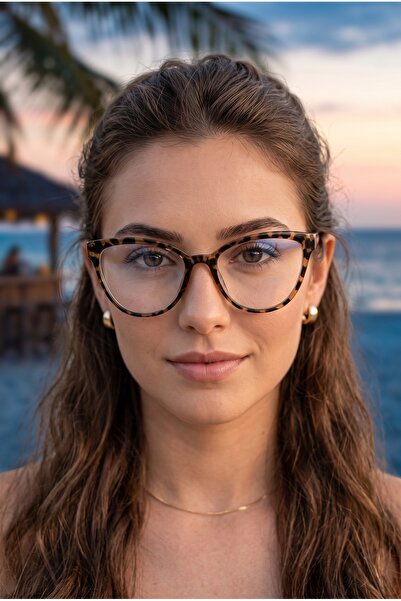 MONAL EYEWEAR Cateye Blueblock 56 Ekartman Leopar Desen Optik Uyumlu Dereceli...