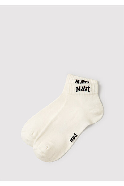Mavi Logo Detaylı Ekru Patik Çorap 1912785-80194