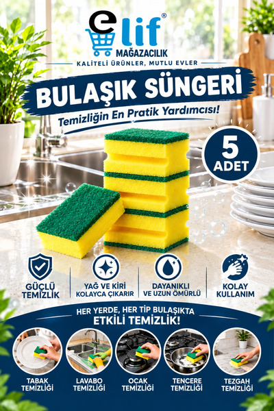 Elif mağazacılık Sun Brite Bulaşık Süngeri Lüks 5 'li ( 2 Paket )