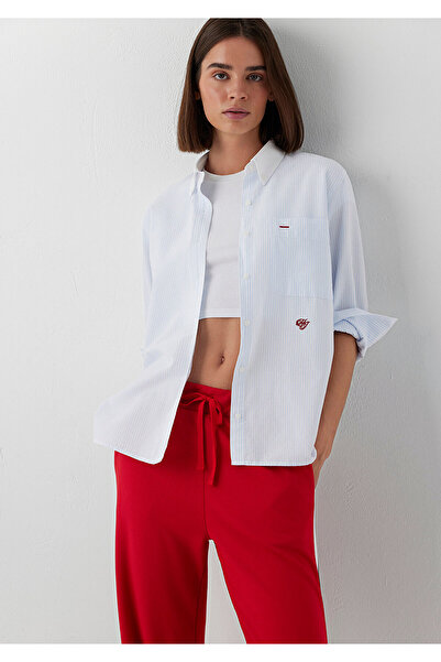 Mavi MJ Nakışlı Çizgili Gömlek Loose Fit / Bol Rahat Kesim 1211562-91632