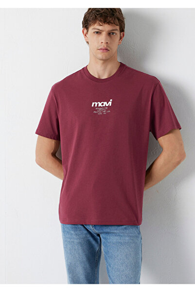 Mavi Logo Baskılı Bordo Tişört Loose Fit / Bol Rahat Kesim 0613673-30214