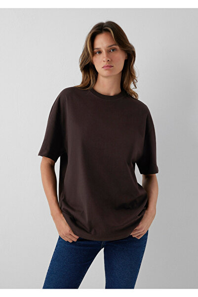 Mavi Kahverengi Basic Tişört Oversize / Geniş Kesim 1614214-90704