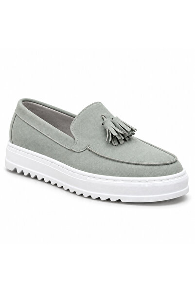 BESKAR BA0154 Gri Erkek Ayakkabı - Mat Süet Saya Püsküllü Slip-On Yüksek Taba...