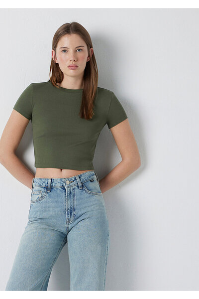 Mavi Yeşil Basic Crop Tişört Crop / Kısa Kesim 1600814-71551