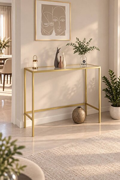 Dekoport Lisa Gold (ESKİTME) Metal Dresuar - Şeffaf Cam