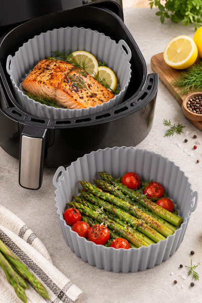 HOMENIVA 2 Pieces Silicone Air Fryer Baking Container - Gray - Compatible wit...